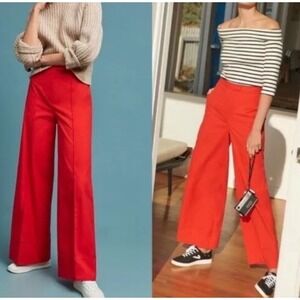 Anthropologie Womens Red Poplin Wide Leg Pants Sz 14 Pleated Cotton New W‎ Tag